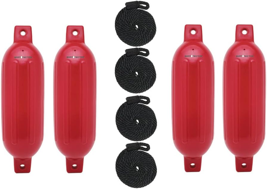Extreme Max 3006.7498 BoatTector Inflatable Fender Value 4-Pack - 6.5" x 22", Bright Red