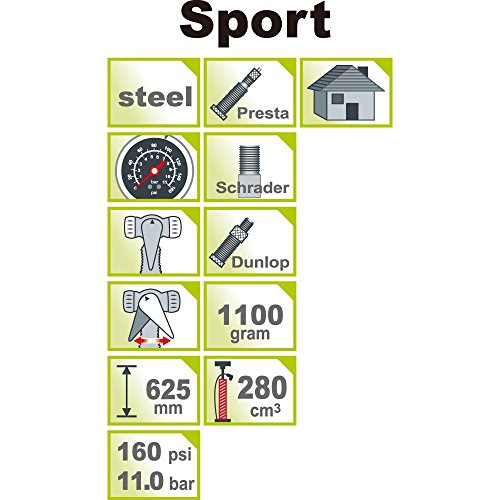 IceToolz Sport Steel Floor Pump, Green, M - Image 2