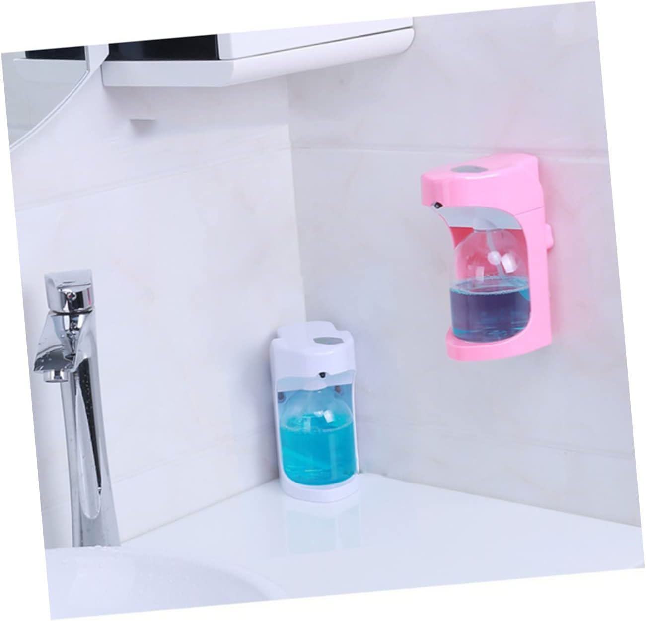 Alipis Automatic Touchless Soap Dispenser White Countertop Wall Mounted Pump for Bathroom and Kitchen Dispensing Compatible with Liquid Soap