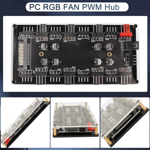 HATMINI Hub ARGB y PWM de 8 vías, 12 V, 4 pines, para ventiladores de computadora de escritorio, con carcasa acrílica y adhesivo 3M - imagen 2
