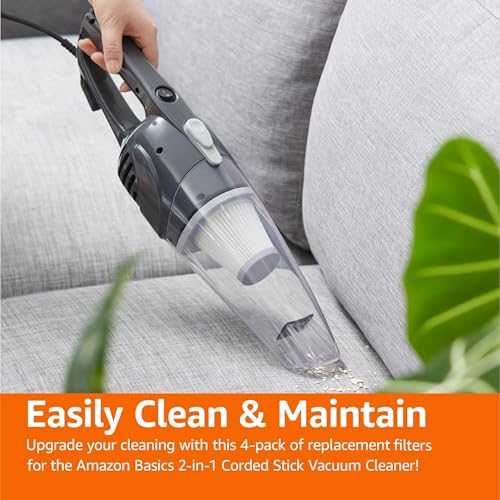 Image of Amazon Basics Washable Replacement Filters for 2-in-1 Corded Stick Vacuum Cleaner ONLY (not for Other Models), 4-Pack, White