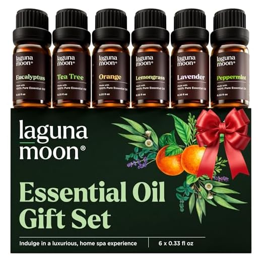 Lagunamoon Essential Oils Set - Top 6 Blends for Diffusers, Home Care, Candle Making Scents, Fragrance, Aromatherapy, Humidifiers, Gifts - Peppermint, Tea Tree, Lavender, Eucalyptus, Orange (10mL)
