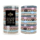 L. Erickson Blue and Pink Hair Ties for Thick Hair, Grab & Go Pony Tube, 15 Pack, Ballerina, Thick No-Crease Bands with Strong Hold, Damage-Free Design, Soft Ballet-Inspired Blend