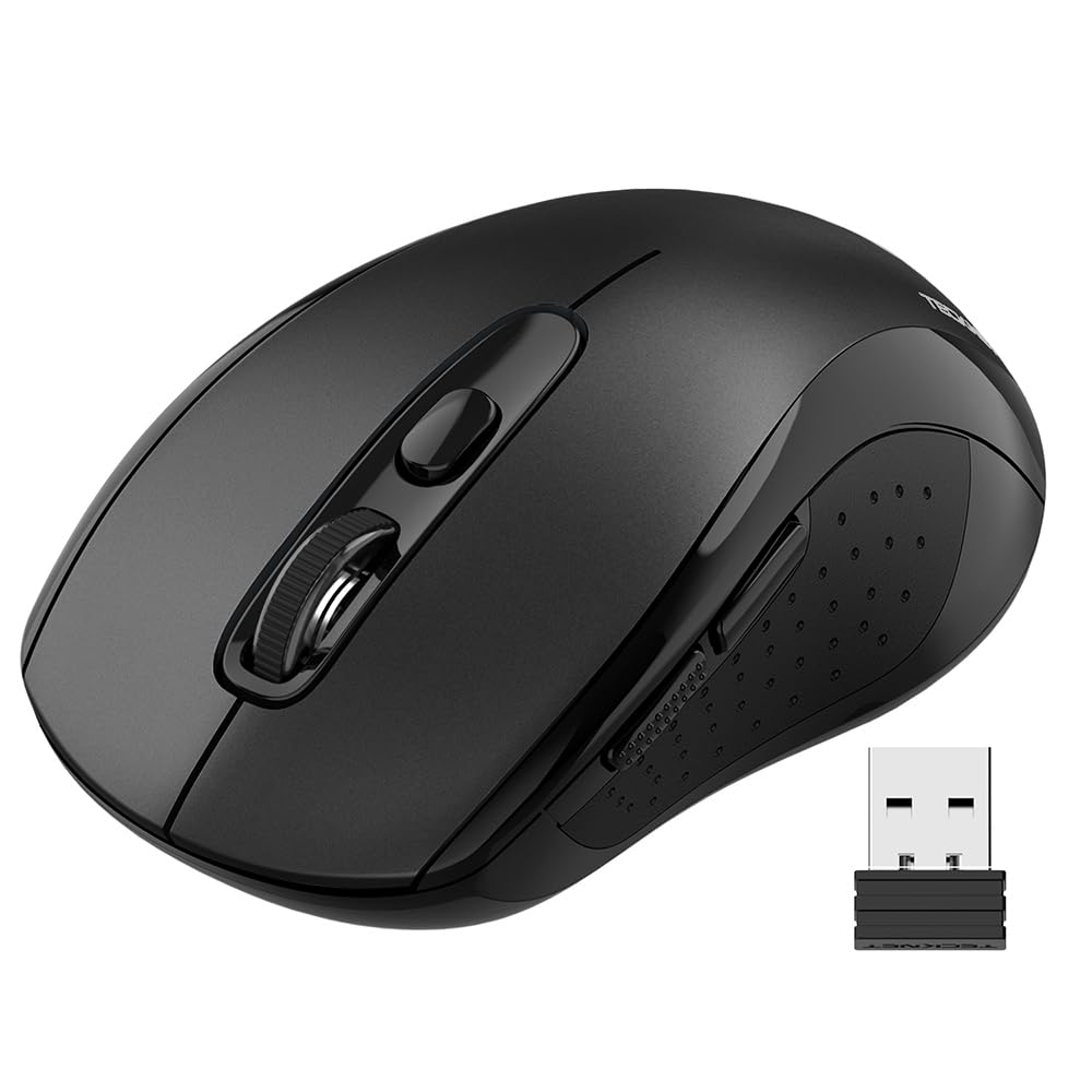 Ratón inalámbrico para laptop, mouse Bluetooth silencioso (BT5.0 y 2.4G) 4000 DPI ajustable, mouse silencioso para computadora portátil con receptor USB-A y 6 botones para Mac, batería de 18