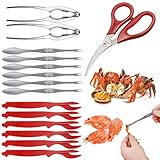 JDSUMS 15 Seafood Tools Picks Set Crackers Tools,2 Lobster Shellers,6 Red Picks,1 Scissor,6...