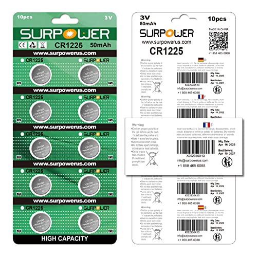 Surpower 10 -Pack Cr1225 3V Battery For Thermometer Cr 1225【5-Year Warranty】 #TOP6