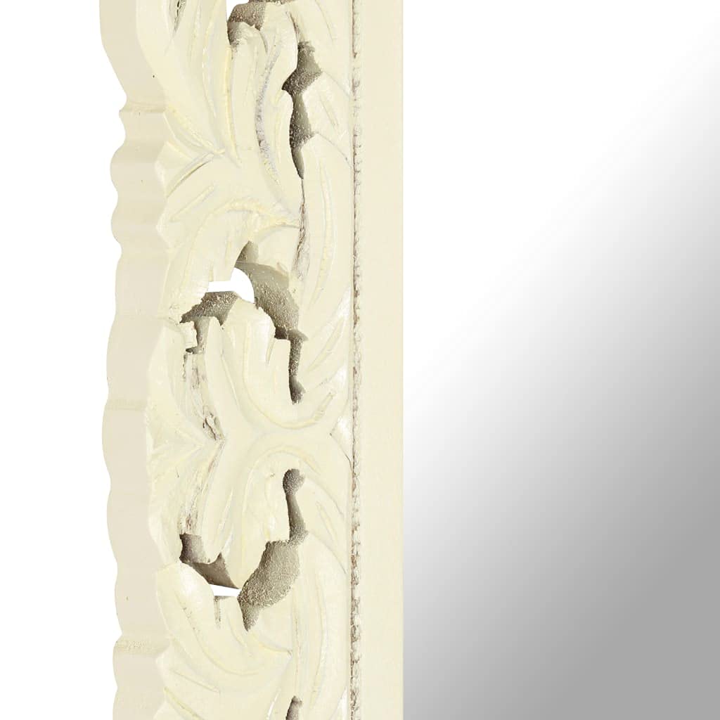 Ręcznie rzeźbione lustro białe 110 x 50 cm, lite drewno mango, lustro ścienne, dekoracja łazienki, sypialni, zmontowane, do przedpokoju i salonu