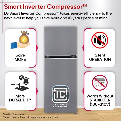 LG 322 L, 2 Star, Convertible, Smart Inverter, Frost Free Double Door Refrigerator (GLT3226SNDS, Dazzle Steel, Express Freeze & Multi Air Flow) 10 519Pj4caHLL