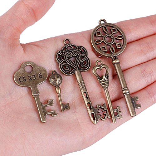 KeyZone 100 Pcs Vintage Antique Bronze Mixed Skeleton Key Charms Pendants DIY for Jewelry Making and Handmaking - Thumbnail 5