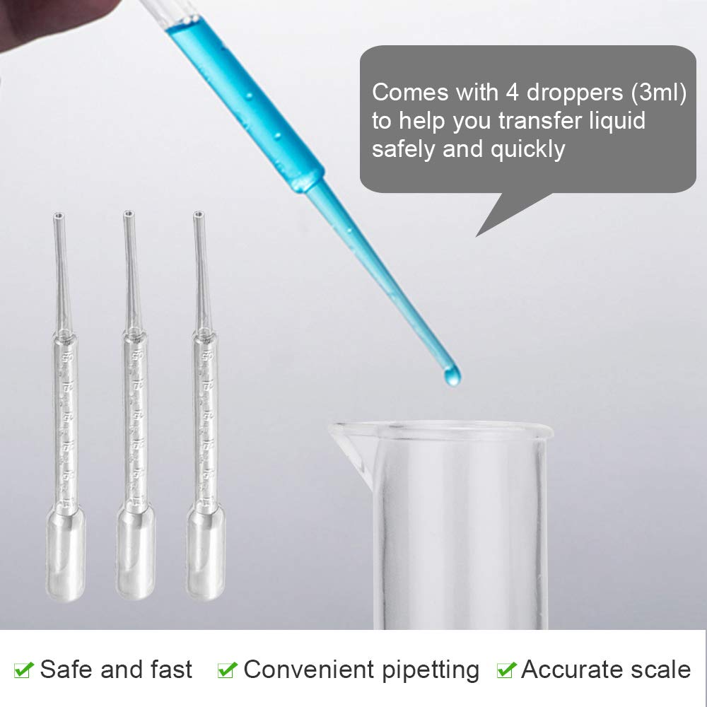 Probetas Graduadas 10ml 25ml 50ml 100ml Cilindros Graduados Plástico Laboratorio + Pipetas 3ml