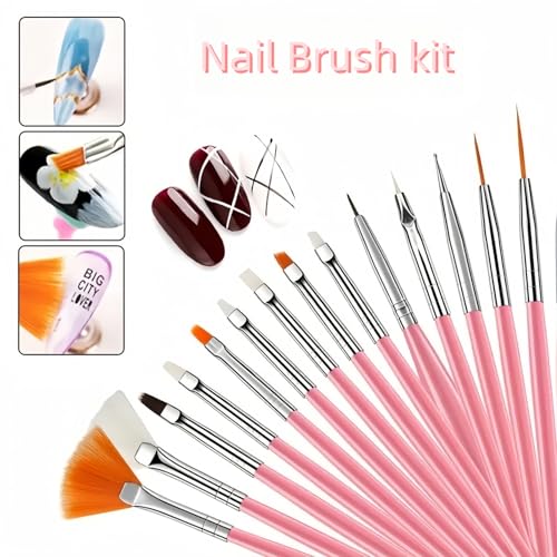 Nail Art Tools Set – 15 Nail Art Brushes + 5 Dotting Pens with Nail Stand Holder – Professional Nail Design Kit for DIY Manicure & Salon Use