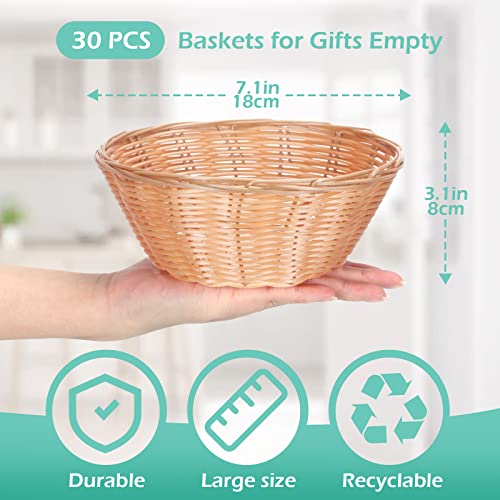 30 Pcs Plastic Round Basket Bulk 7'' Woven Bread Baskets For Serving Small Gift Baskets Empty Food Storage Basket For Graduation Gifts Fruit Vegetables Kitchen Restaurant Party Centerpiece Display #TOP1