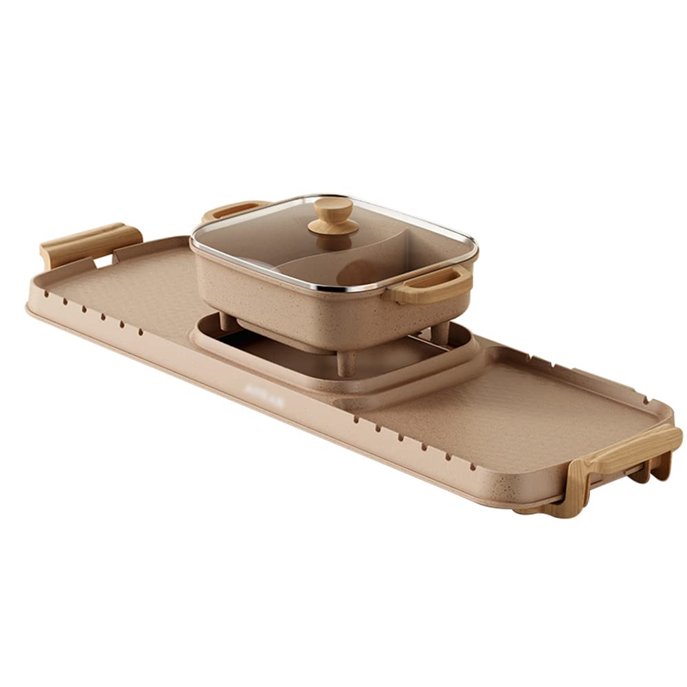MNSSRN Smokeless Barbecue Oven, 2-In-1 Portable Hot Pot Grill, Non Stick Indoor Barbecue, Soup Pot Barbecue Oven with Thermostat