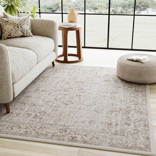 HUGEAR Vintage Hellbraun Waschbarer Teppich 60x180cm LäUfer Flur rutschfest Weich Vorzimmer Tepich Kurzflor Schlafzimmer Retroteppiche KüChe Bedroom Brücken Hallway Carpet Akzent Hellbraun 6