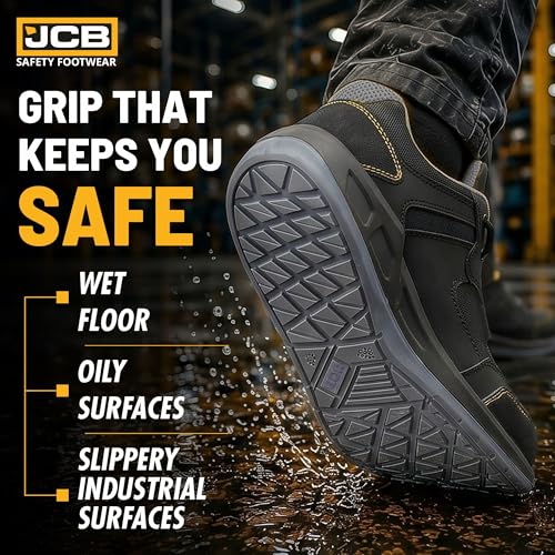 Image of JCB Joey Light Weight Safety Shoes for Man | Nubuck Leather Sporty Design | Steel Toe Cap | SRC Antislip & Oil Resistant | Double Density, Antistatic & Abrasion Resistance | Black | Size 6-10 UK