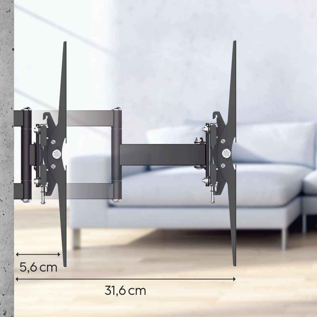 Hama Support mural TV FULLMOTION inclinable et pivotant pour TV écran plat entre 48 cm et 122 cm (19" à 48"), jusqu'à 20 kg de charge supportée, VESA 200x200, Noir