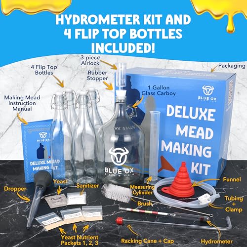 image for Blue Ox Brewing DELUXE Mead Making Kit with Storage Bottles, Hydromete