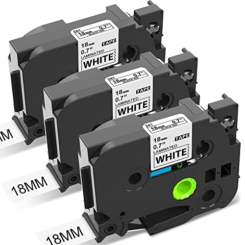 Wonfoucs Cinta de repuesto Compatible para impresora de etiquetas Brother de 18 mm para Brother P-Touch Tape TZe-241 18mm x 8m, cinta negra sobre blanca para Brother P-Touch Label Maker D400 D450 D600 Cover