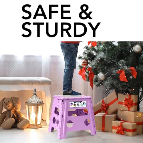 Image of Delxo 13 inch Folding Step Stool, Non-Slip Foldable Stools Up to 300 LBS, Step Stool with Handle, Lightweight for Kitchen, Bathroom, Bedroom, Garden, Light Purple, 1PC