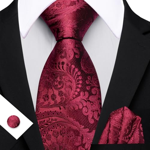 Image of YOHOWA Mens Ties Set Wedding Paisley Neckties with Handkerchief Cufflinks Formal Business