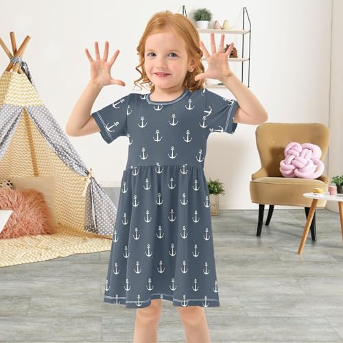 Aflyko Ocean Girls Short Sleeve Dress Marine Anchor Cute Navy Toddler Everyday Dresses4