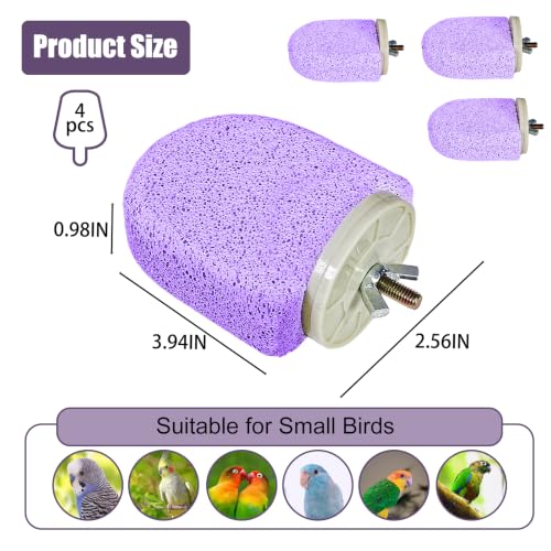 Image of 4Pack Bird Perch Stands Parrot Beak Grinding Stone Platform,Purple-S | Parakeet Foot Claws Trimmer,Calcium Perch Climbing Chewing Toys for Small Medium Birds Cockatiel Conure Lovebird Budgie