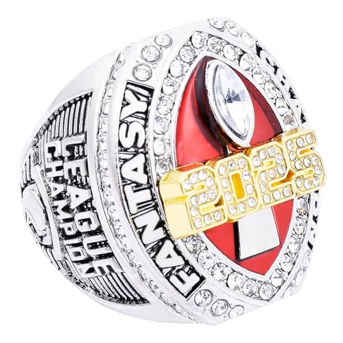 Image of 2025 Fantasy Football Championship Ring | Heavy FFL Champion Trophy Ring | Gold Silver Tone Plated Award Trophy for Fantasy Football League Winner