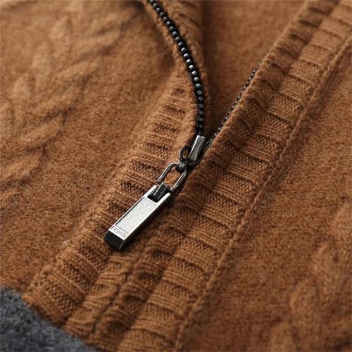 Men's Quarter-Zip Merino Wool Sweater Mock Neck Color Blocked Pullover Fall Loose Thickening Jumper3