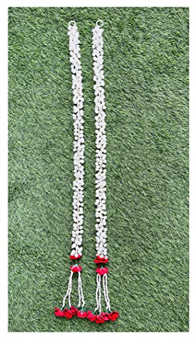 SPHINX Artificial Jasmine Buds & Clustered Rose Strings for Festive Pooja Wedding Housewarming Decorations approx 2.5 ft - Number of Strings- (Red, 2)