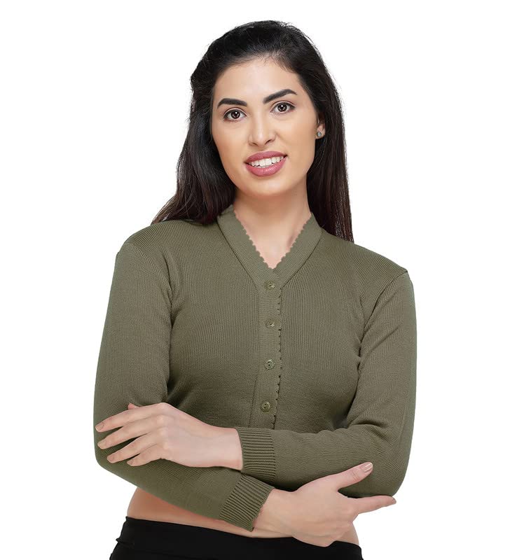 Image of Women Winter Wear V-Neck Full Sleeves Regular Fit Woollen Blouse