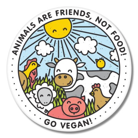 Go Vegan Happy Animals Vinyl Sticker - Select Size