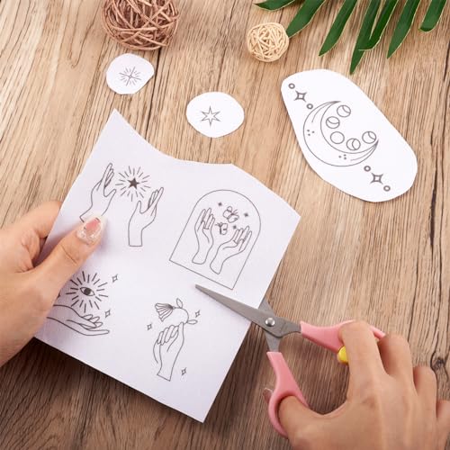 Image of Magibeads 52 Patterns Water Soluble Embroidery Patterns Sun Crescent Moon Witchy Hand Patterns Stick and Stitch Transfer Embroidery Paper for Adult Beginners Hand Sewing Starter Kit