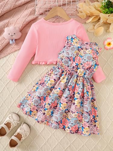 Image of Niren Enterprise Girl's Cotton Jacket Pair Floral Printed Sleeveless Dress