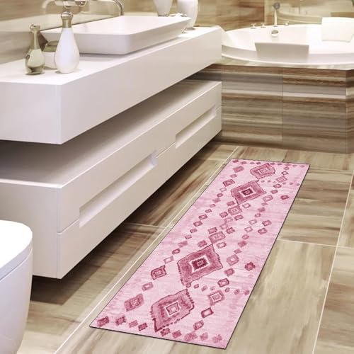 Alfombra de pasillo vintage rosa de 60x300 cm decorativa lavable 4