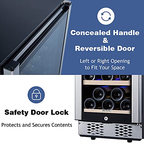 Staigis Wine Fridge, 15 Inch Wine Cooler W/ 30 Bottles Capacity, Built In Wine Cooler Refrigerator For Home With Stainless Steel Frame Door #TOP4