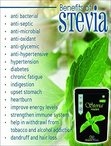 Image of Organic Prime Green Stevia Leaf Powder | Helps to Control Blood Sugar Level & Blood Pressure Level I Alternative to Processed Sugar I 100% Zero Calorie sugerfee - 100 GM by Organic Prime