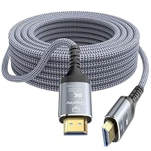8K Fiber Optic HDMI Cable 50FT, 48Gbps Ultra High Speed Long HDMI 2.1 Cord Braided 8K@60Hz 4K@120Hz HDR10/HDCP2.2&2.3/eARC/3D Compatible for PS5, Xbox, HDTV, Laptop, Monitor