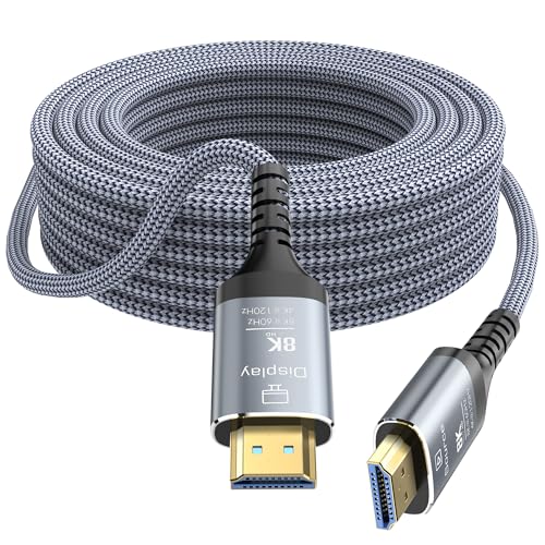 Anehmeta Cable HDMI de fibra óptica, 10 metros, 8 K, 48 Gbps, ultra alta velocidad, largo HDMI 2.1, trenzado 8 K @ 60 Hz, 4 K @ 120 Hz, HDR10/HDCP2.2 y 2.3/eARC/3D, compatible con PS5, Xbox, HDTV