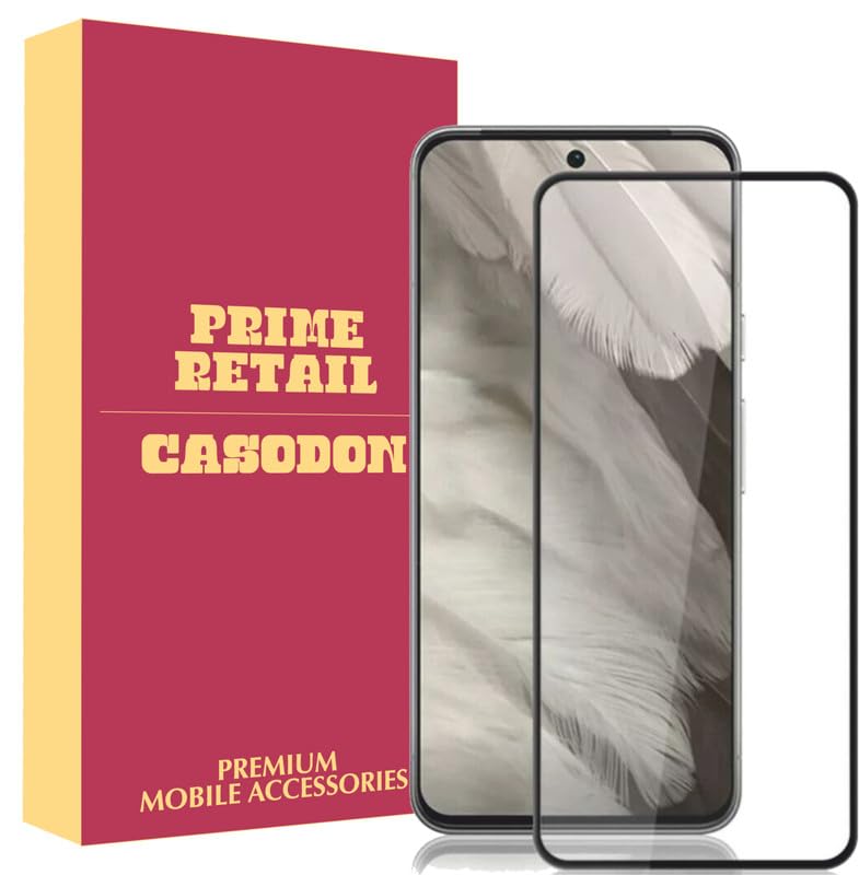 Image of Casodon Designed for Google Pixel 8 5G Tempered Glass Screen Protector Guard (Black) Full Screen Coverage with Easy Installation Kit