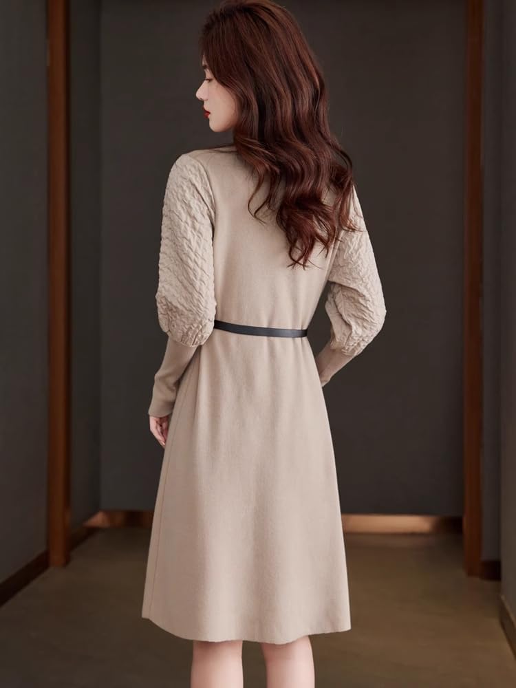 LIXINGHEITANG Wool Knitted Shirt Women's mid-Length Dress Winter Cashmere Sweater