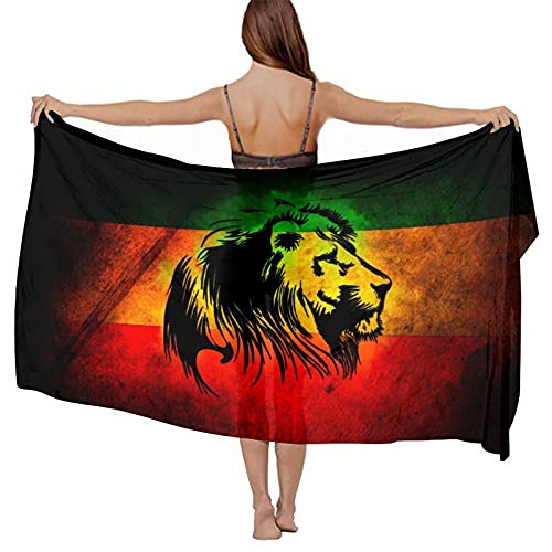 AMRANDOM Ladyies Stylish Romantic Scarves Silky Feel Large Neck Wrap Bikini for Pool Party Holiday Beach, Compatible with Reggae Rasta Flag Lion Black Summer Chiffon Evening Dresses Cape