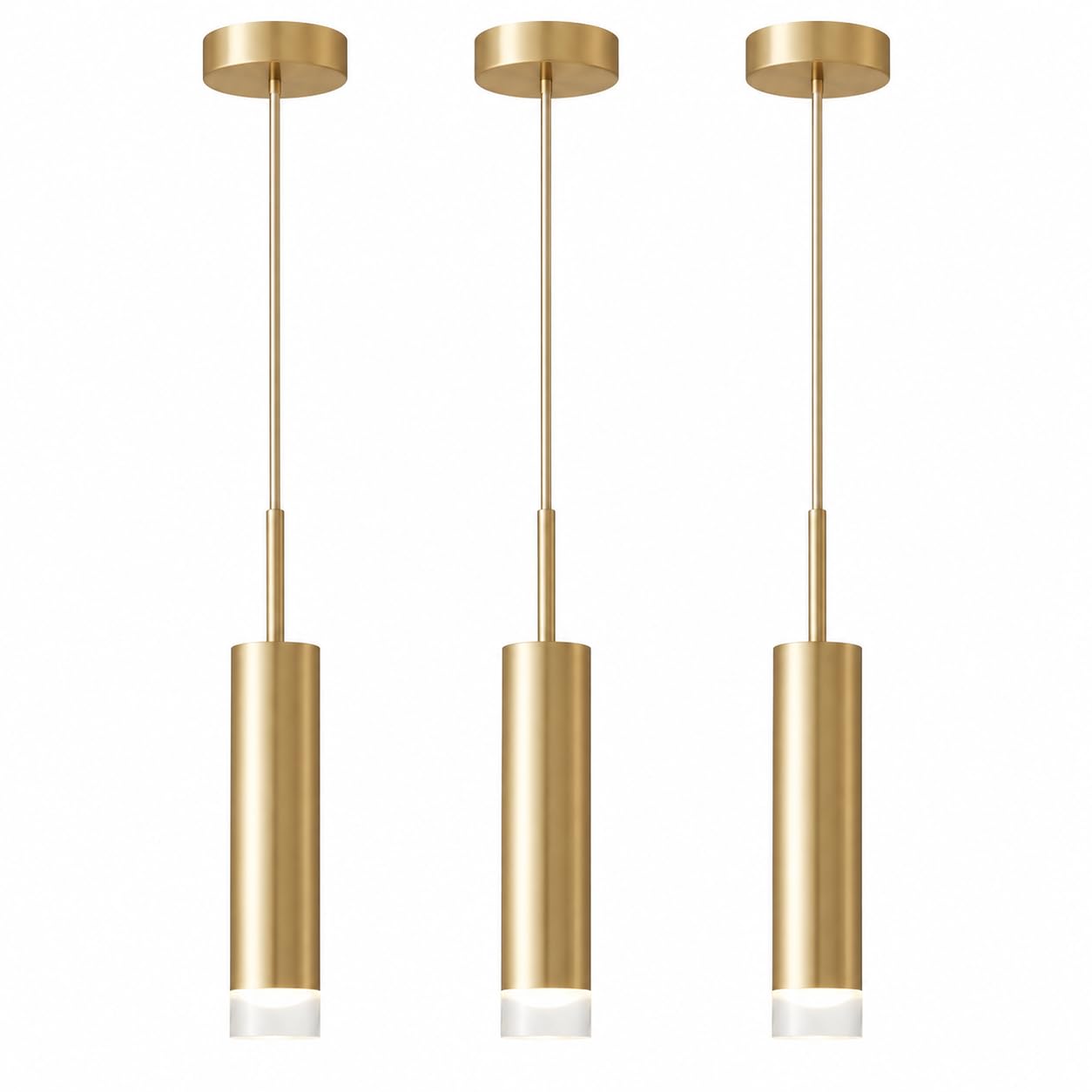 KCO Lighting Lampada a Sospensione Moderna a LED con Cilindro Dorato, Lampada a Sospensione a 3 Luci di Metà Secolo, Luci a Sospensione in Metallo Ottone Spazzolato per Isola Cucina