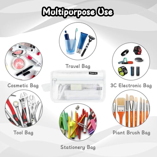 Image of Pencil Case, Grid Mesh Pencil Pouch, Large Capacity White Pencil Bag, Clear Pencil Case with Handle and Zipper, 2-Layer Pen Case Aestheic Stationary Organizer Bag for Office Back to School Supplies
