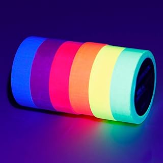 Fluorescent Gaffer Cloth Tape, 6 Roll UV Blacklight Reactive Fluorescent/Neon Gaffer Cloth Tape, Great for Glow Parties and Art Projects (15mmX5M) (6 Colors)