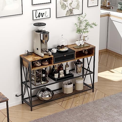 La mejor selección de Mesas de café los mejores 5. 48 FurnitureR Mesa Consola con Tomacorrientes y Puertos USB, Mesa Entrada con Estantes Almacenamiento 3 Niveles, Mesa Sofá Angosta, Soporte TV Alto, Barra Café, Vintage y Negro