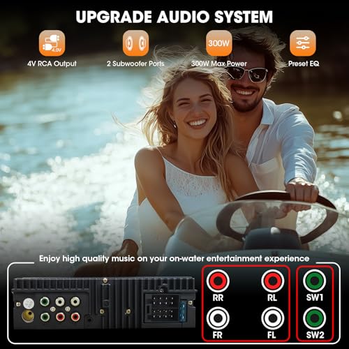 Image of Single Din Marine Radio Bluetooth: Boat Stereo Receiver - Push to Talk Assistant Digital LCD Screen AM FM Tuner 4 Volts Preamp Outputs 2 Subwoofer Ports USB Charging Aux-in Remote Control
