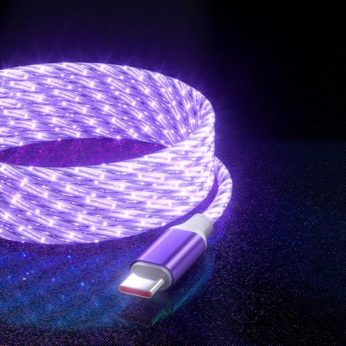 Image of IHAO Starry Lighted Up USB Cable USBC to Type C Durable PD Fast Charging with Visible Current Flow As Night Light Use-C to C Starry Purple