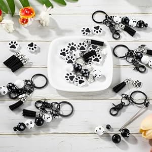 12-Sets-Metal-Beadable-Keychain-Bars-with-Wood-Dog-Paw-Bone-Beads-Wooden-Beads-Bulk-Pets-Footprint-Charm-Animal-Beads-Keychain-Kit-for-Kids-Easter-DIY-Craft-Party-Decor-Black-White - Cucciolini Doodles   12-Sets-Metal-Beadable-Keychain-Bars-with-Wood-Dog-Paw-Bone-Beads-Wooden-Beads-Bulk-Pets-Footprint-Charm-Animal-Beads-Keychain-Kit-for-Kids-Easter-DIY-Craft-Party-Decor-Black-White