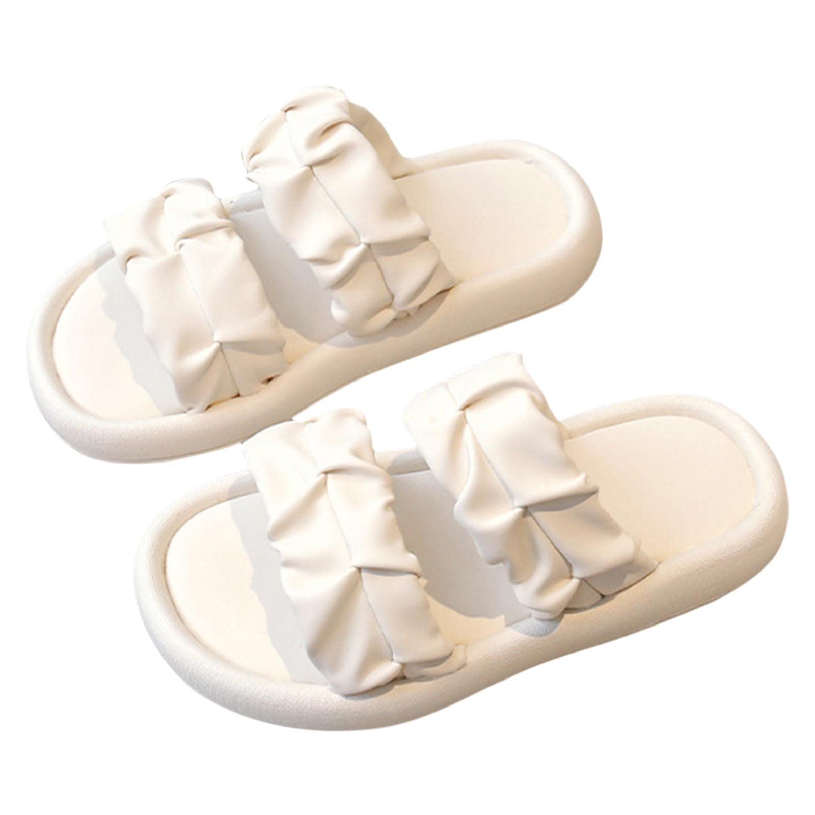 Girl's Slippers Soft House Slippers Cozy Open Toe Home Shoes Comfy Summer Indoor Outdoor Slip On Breathable Tote Girls (White, 1 Big Kids)