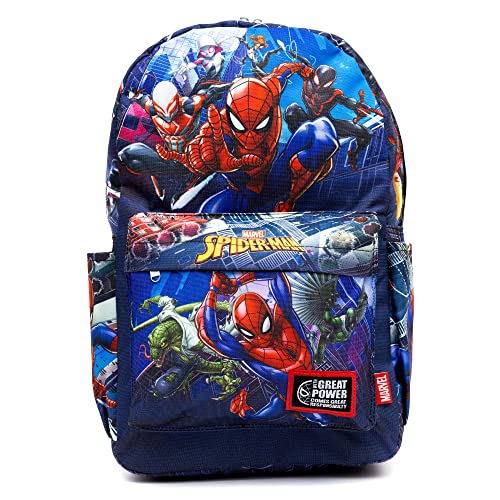 Wondapop Mochila de nylon tamanho completo do Homem-Aranha da Marvel da Disney, Azul, 17', Mochilas Tradicionais
